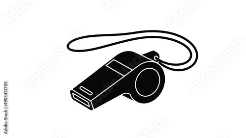 A black silhouette of a sports whistle with a lanyard