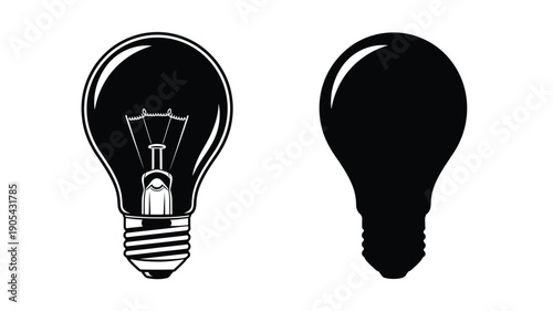 Two lightbulbs one detailed and one a dark outline silhouette