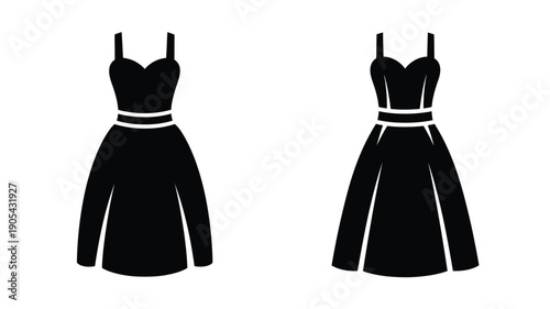 Two black dresses displayed in a minimalist silhouette