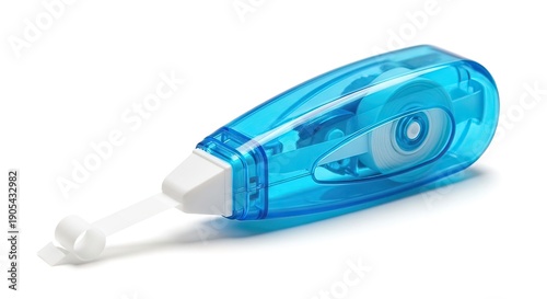 Essential blue correction tape dispenser, a precise tool for quick and clean error correction on documents and schoolwork, isolated on a pristine white background for versatile use