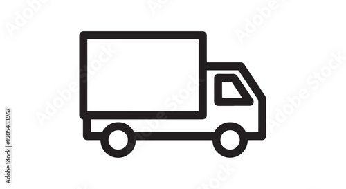 Simple black and white line art icon representing a delivery truck or logistics transport vehicle clearly displayed