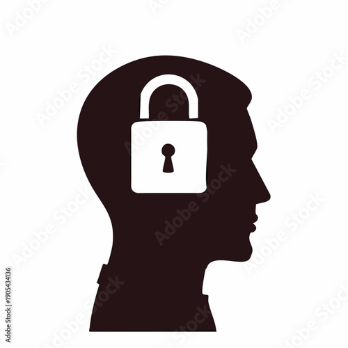 Human Head with Lock Symbol Mental Privacy and Data Protection Vector Icon