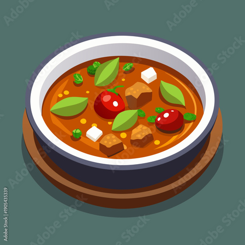 A delicious bowl of Indian curry with meat and vegetables