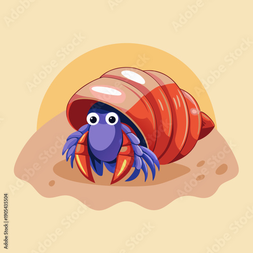 Cute Hermit Crab with Shell on Sandy Beach