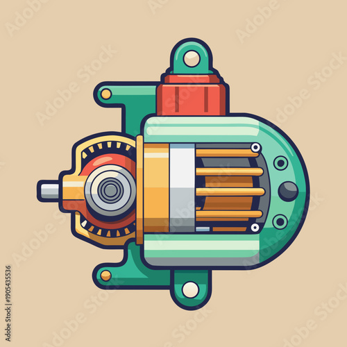 Detailed 2D Vector Illustration of a Starter Motor