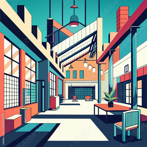 Modern Industrial Loft Interior Design Illustration