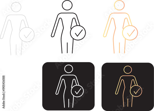 Set of icons depicting a woman with a checkmark, symbolizing health approval, confirmation, or task completion