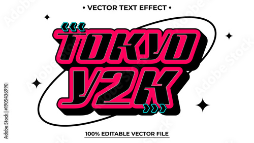 Tokyo Japan Urban y2k streetwear typography editable text effect 3d cartoon template style vector