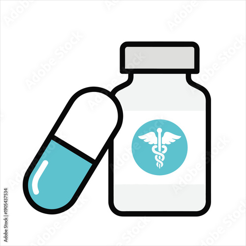 Medical Pill Bottle Icon – Flat Pharmacy Capsule Illustration