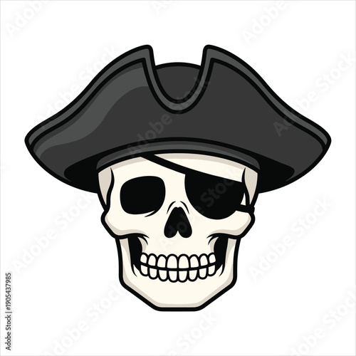Pirate Skull With Tricorn Hat – Cartoon Buccaneer Vector Icon
