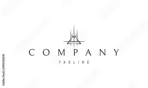 A vector logo featuring an abstract image an alchemical symbol combining a triangle and the moon, representing transformation and mystic balance.