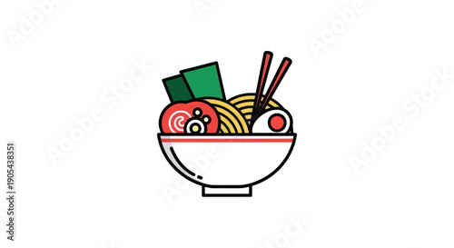 Illustrated ramen bowl with various toppings