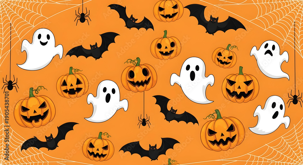 Obraz premium Halloween themed image with ghosts bats and pumpkins