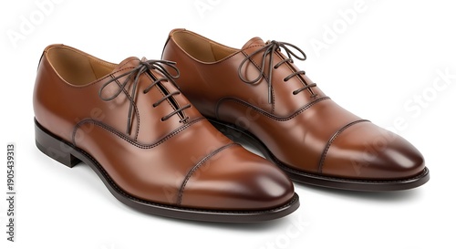 Wallpaper Mural Brown leather oxford shoes with laces and stitching details on white background Torontodigital.ca