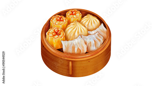 Assorted Dim Sum Dumplings in Steamer Basket