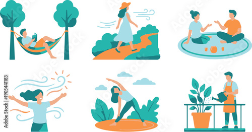 Healthy Outdoor Lifestyle and Leisure Activity Vector Set