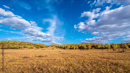 Australian Outback Prairie with Moving Clouds and Blue Sky
