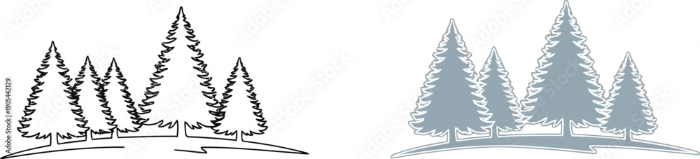Fototapeta premium Serene forest landscape with evergreen trees on hill