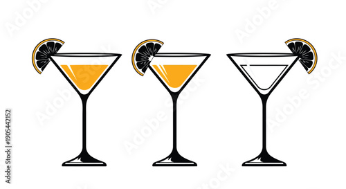 Vibrant cocktails with orange slices in modern martini glasses