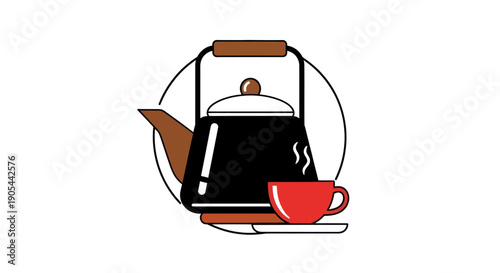 Kettle and cup icon on white background