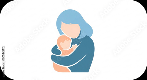Mother Holding Baby in Her Arms, Simple Illustration, Isolated on White