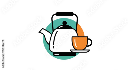Kettle and cup icon on white background