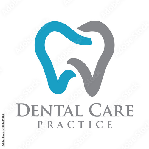 Modern dental logo vector featuring a clean tooth icon with smooth curves and minimalist style, representing oral care, dentistry, and professional dental services, isolated on white background.