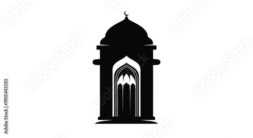 Islamic architectural element silhouette with dome and archway in minimalist design