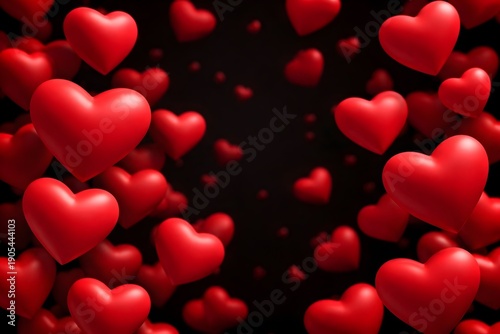 Falling Red 3D Hearts on Black Background – Luxury Valentine Animation,Romantic Falling Red Hearts 3D Render on Black – Valentine Background,Generative ai
