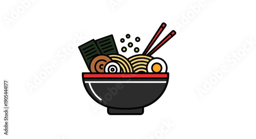 Illustrated ramen bowl with chopsticks