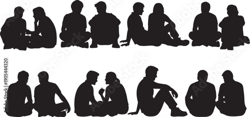 Silhouettes of people sitting in various group conversations