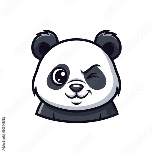 Charming cartoon panda winking with a friendly and playful expression, vector illustration.
