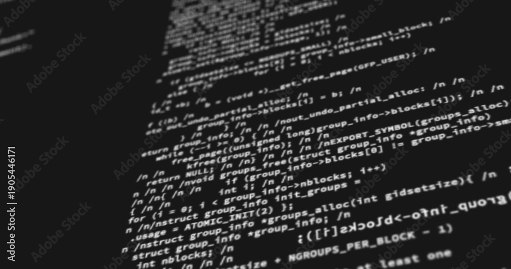 Naklejka premium Computer codes projected on the screen while being written or typed