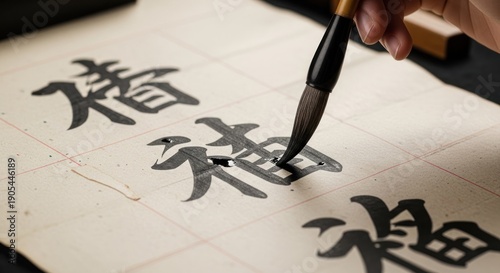 A person writing Chinese characters on a piece of paper.