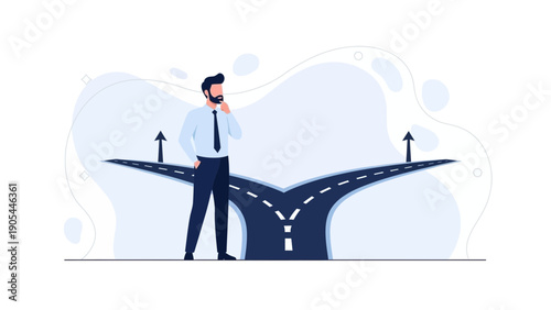 Man at crossroads, making a decision, choosing a path, business concept