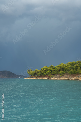 Ermioni bay and coastal park with waterfront views and calm Mediterranean waters in the Peloponnese, Greece.