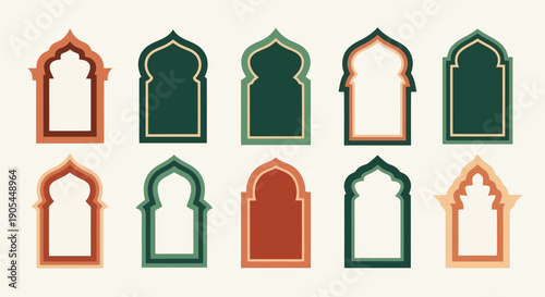 Collection of Islamic Archway Designs in Various Colors.