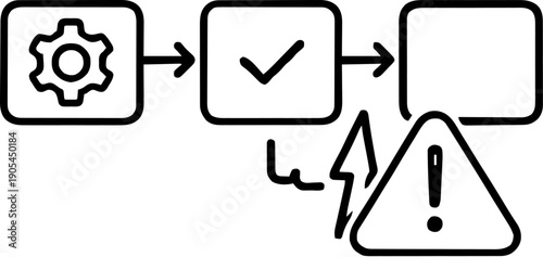 Minimal Line Art Illustration of Workflow Process with Error or Issue Notification Icon