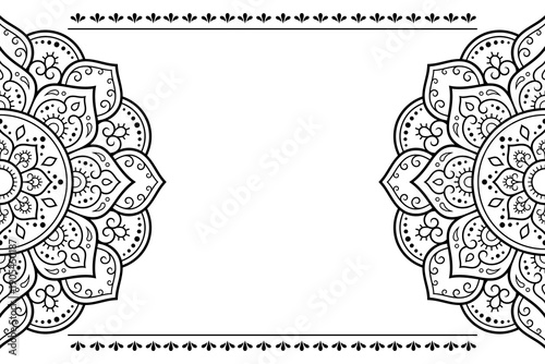 Frame in eastern tradition. Stylized with henna tattoos decorative pattern for decorating covers for book, notebook, casket, magazine, postcard and folder. Flower border in mehndi style.