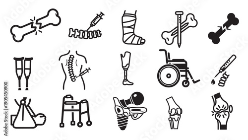 Minimalist medical bone and injury icons set