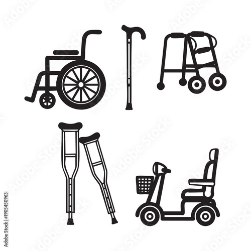 Vector icons of mobility aids