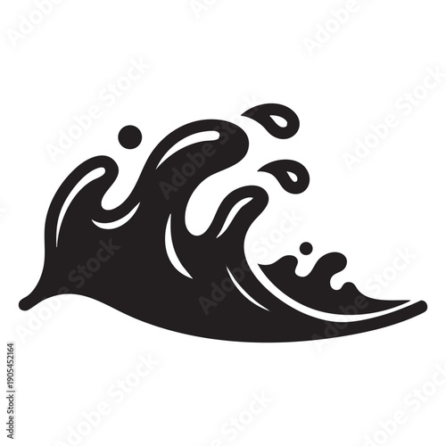 Stylized black wave graphic with water droplets
