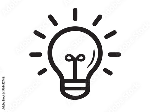 Light bulb icon doodle: Hand drawn black and white idea symbol