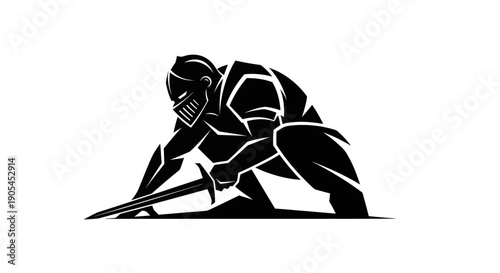 Knight silhouette preparing for battle