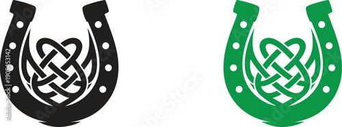 Lucky Horseshoe with Celtic Knot Heart, Saint Patrick’s Day Irish Luck Vector Symbol