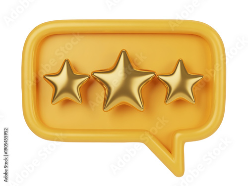 3D Golden Stars Inside Speech Bubble Icon for Feedback