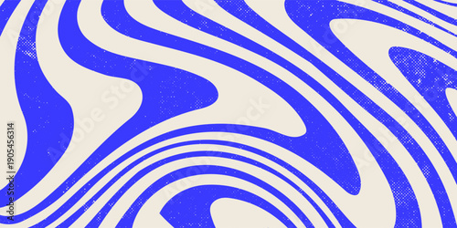 Blue wavy lines abstract background. Trendy psychedelic retro style backdrop. Waves, swirl and twirl pattern. Twisted distorted vector texture. Y2k aesthetic design