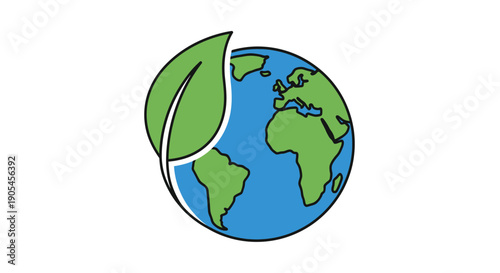 Illustration of a stylized Earth globe with a green leaf overlay on a white background, symbolizing eco-friendliness and sustainability.