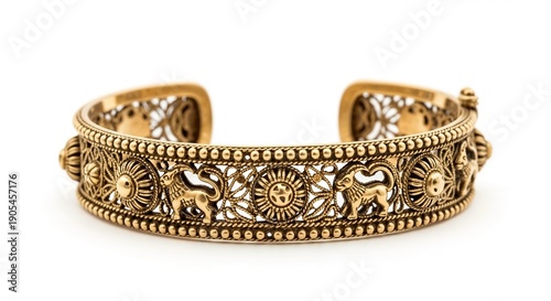 Babylonian golden bracelet isolated on white background