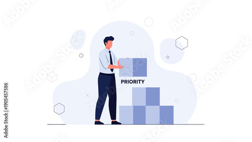 Man Stacking Boxes Labeled PRIORITY for Business Logistics and Organization